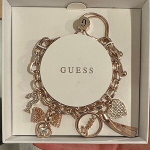 GUESS Rose Gold Charm Bracelet with Heart and Bow